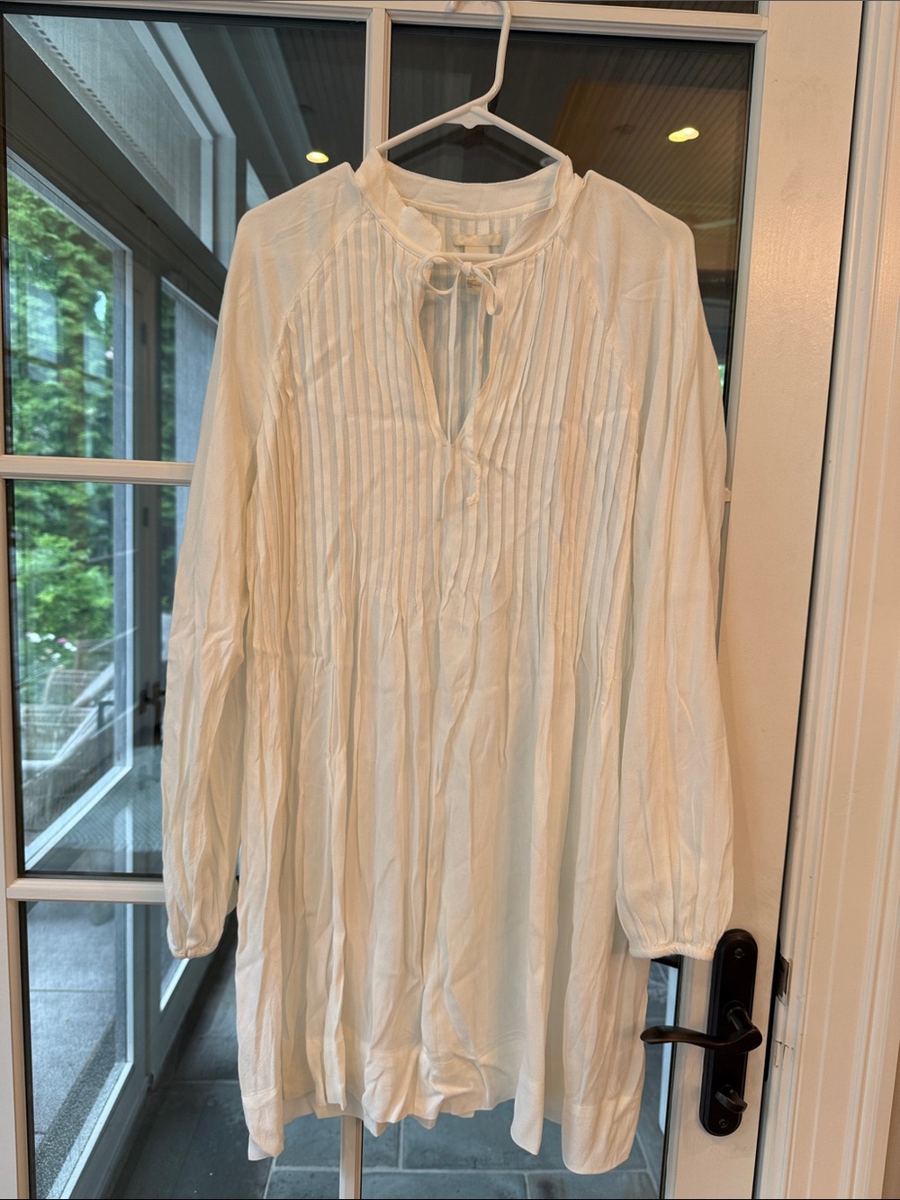 H&M Cream Long-Sleeve Pleated Tunic Dress